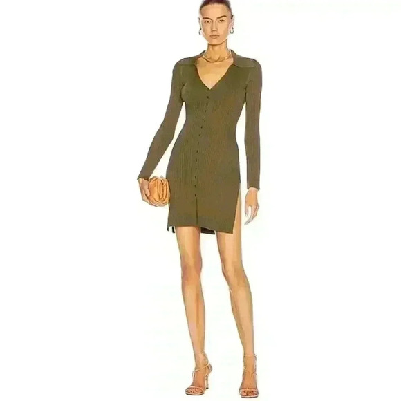 NICHOLAS NWOT Olive Ribbed Knit "Jasmin Tunic" Dress Sz M - Picture 1 of 16